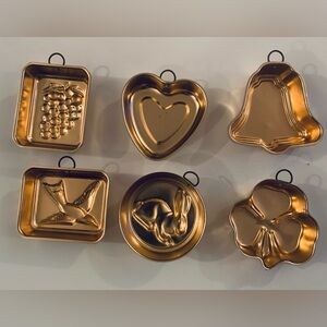 Lot of 6 Copper Jello Mold Baking Cooking Decor Grapes Heart Bell Bird Vintage
